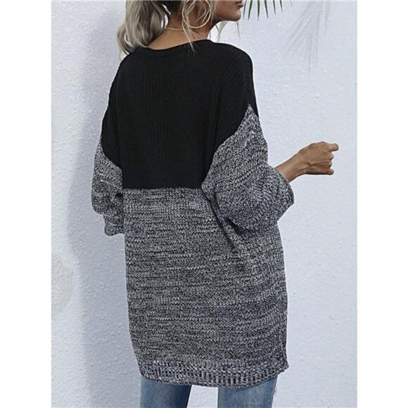 Color Block Long Sleeve Oversized Sweater - Picture 5 of 16